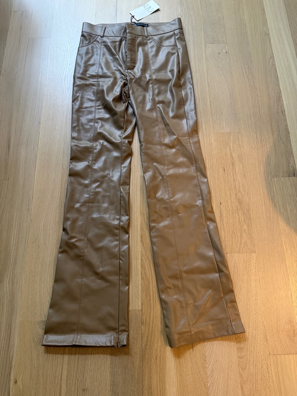 Zara Brown Faux Leather Flared Pants